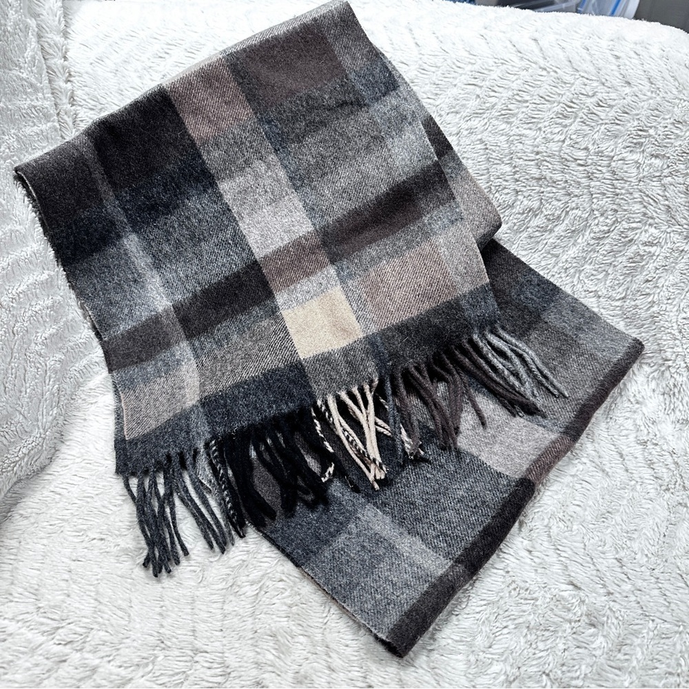 Super Soft Gray, Brown, & Tan Plaid Fringe Winter Scarf Unisex